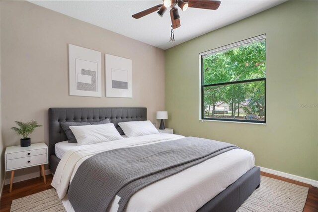 8518 Quail Hollow Blvd, Wesley Chapel, FL 33544 - bedroom with baseboards, wood finished floors, and ceiling fan