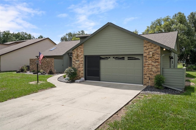 35046 Smoketree Ln, Dade City, FL 33523 - view of front of house featuring brick siding, a garage, concrete driveway, roof with shingles, and a front yard