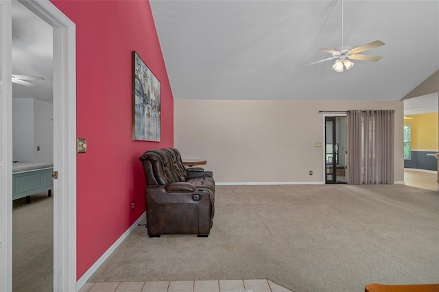 35046 Smoketree Ln, Dade City, FL 33523 - sitting room with a ceiling fan, vaulted ceiling, and carpet