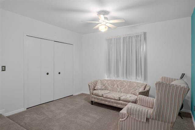 35046 Smoketree Ln, Dade City, FL 33523 - carpeted living area featuring ceiling fan and baseboards