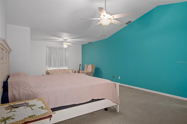 35046 Smoketree Ln, Dade City, FL 33523 - bedroom with carpet flooring, a ceiling fan, and lofted ceiling