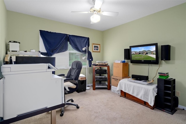 35046 Smoketree Ln, Dade City, FL 33523 - carpeted home office featuring a ceiling fan and baseboards