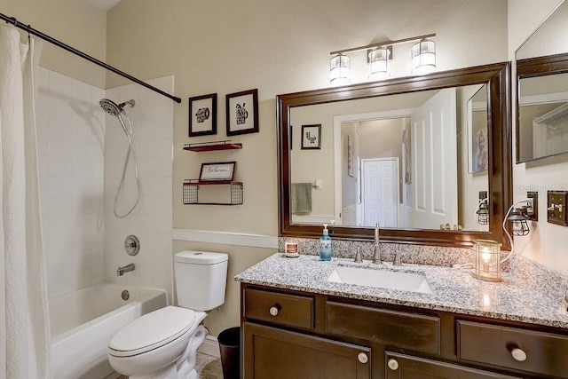 8335 Crescent Moon Dr, New Port Richey, FL 34655 - full bathroom featuring vanity, toilet, and shower / tub combo with curtain