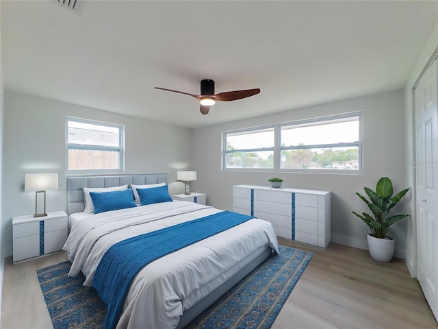 7608 Bougenville Dr, Port Richey, FL 34668 - bedroom featuring light wood-style flooring, ceiling fan, and baseboards