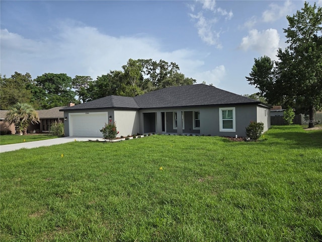 12064 Cradock St, Spring Hill, FL 34608 - ranch-style house featuring an attached garage, a front lawn, concrete driveway, and stucco siding