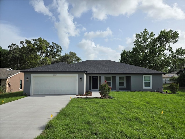 12064 Cradock St, Spring Hill, FL 34608 - single story home with stucco siding, a garage, concrete driveway, and a front yard
