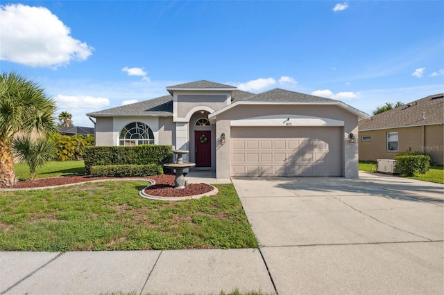 1623 Crossvine Ct, New Port Richey, FL 34655 - ranch-style home with a garage, stucco siding, concrete driveway, and a front yard