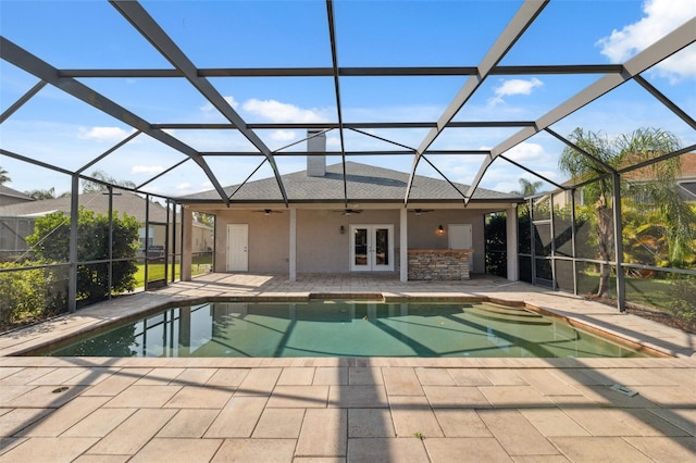 1623 Crossvine Ct, New Port Richey, FL 34655 - outdoor pool featuring french doors, a patio, ceiling fan, and a lanai