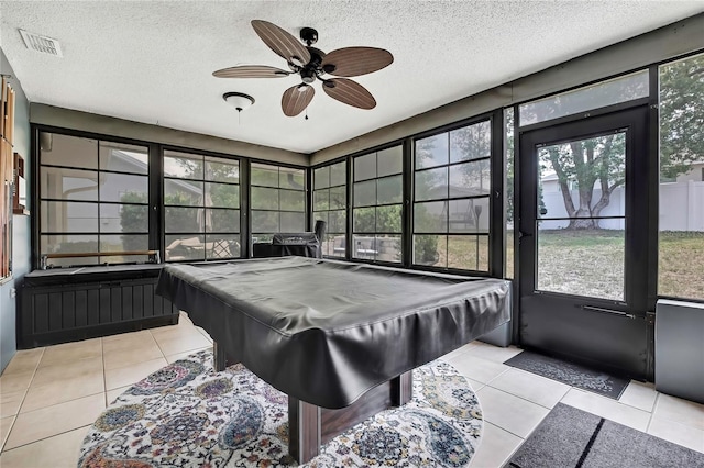 4072 Everett Ave, Spring Hill, FL 34609 - recreation room featuring ceiling fan, tile patterned floors, a textured ceiling, and pool table