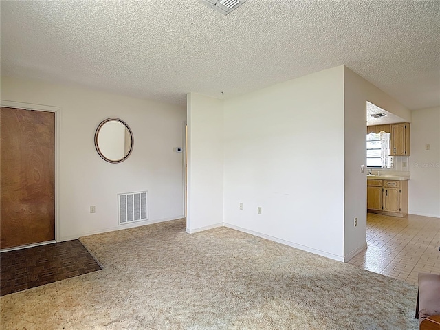 10139 Carrin Rd, Spring Hill, FL 34608 - empty room with a textured ceiling, baseboards, a sink, and light carpet