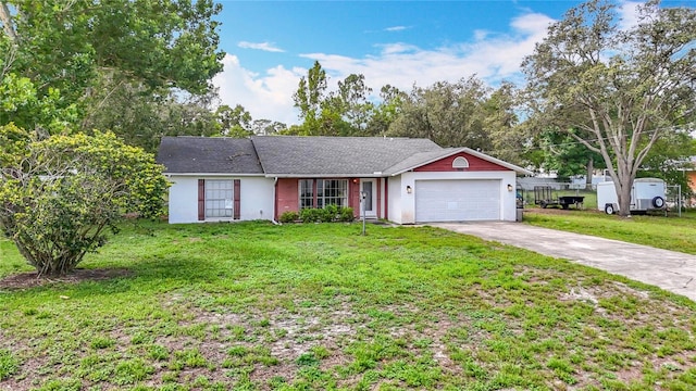 11340 Corinthian St, Spring Hill, FL 34609 - ranch-style house featuring a garage, a front yard, driveway, and stucco siding