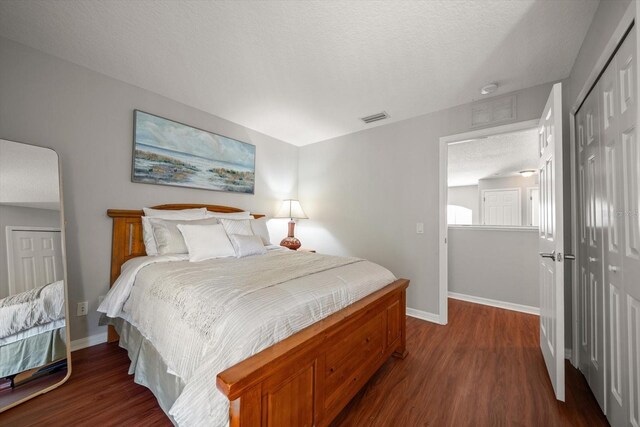 17905 Machair Ln, Land O Lakes, FL 34638 - bedroom with a closet, dark wood-type flooring, baseboards, and a textured ceiling