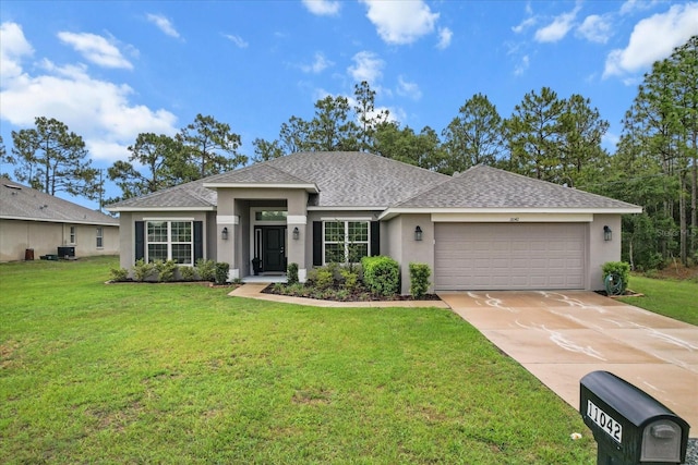 11042 Heth Ct, Weeki Wachee, FL 34613 - single story home with stucco siding, roof with shingles, a garage, and a front yard