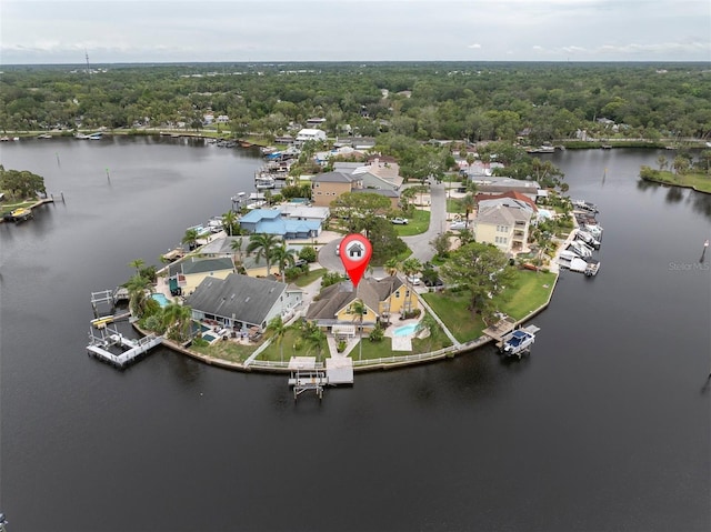 5440 Manatee Point Dr, New Port Richey, FL 34652 - aerial overview of property's location with a large body of water and a heavily wooded area