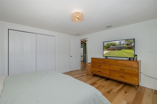 7424 Grand Blvd, New Port Richey, FL 34652 - bedroom with light wood-style floors, a closet, and baseboards