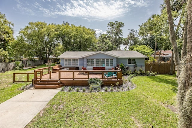 7424 Grand Blvd, New Port Richey, FL 34652 - rear view of house featuring an outdoor hangout area and a wooden deck