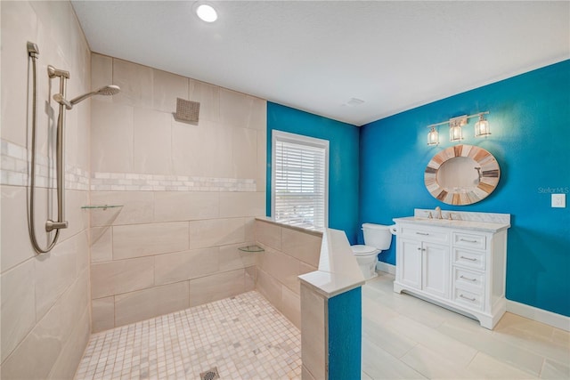 4469 Bahama Dr, Hernando Beach, FL 34607 - full bathroom with toilet, a tile shower, vanity, and baseboards
