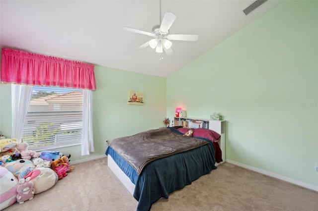 11726 Belle Haven Dr, New Port Richey, FL 34654 - bedroom featuring lofted ceiling, carpet flooring, baseboards, and a ceiling fan