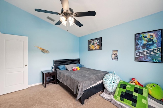 11726 Belle Haven Dr, New Port Richey, FL 34654 - bedroom featuring lofted ceiling, carpet flooring, ceiling fan, and baseboards