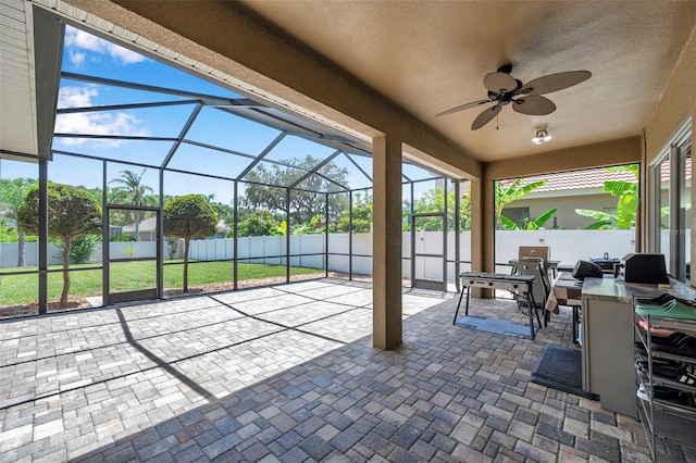 11726 Belle Haven Dr, New Port Richey, FL 34654 - view of patio / terrace featuring a lanai and ceiling fan