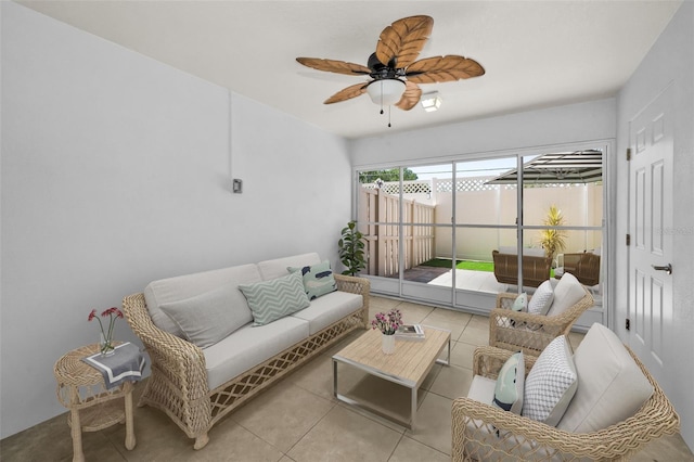 5032 Sand Castle Dr, New Port Richey, FL 34652 - living area with ceiling fan and tile patterned flooring