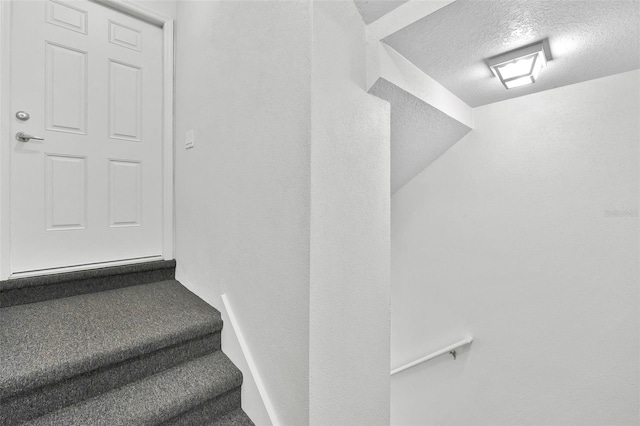 5032 Sand Castle Dr, New Port Richey, FL 34652 - staircase with a textured ceiling