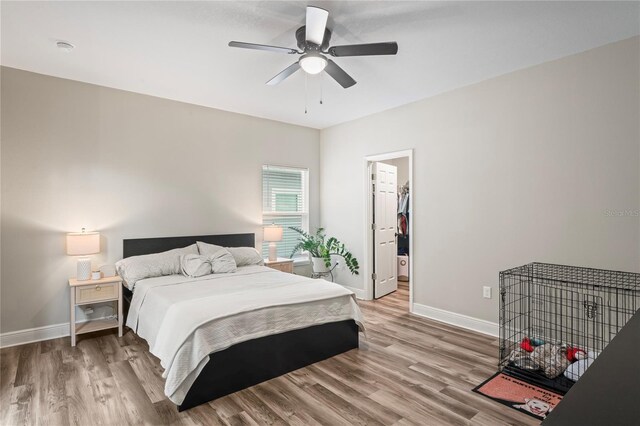 1601 E 98th Ave, Tampa, FL 33612 - bedroom with baseboards, wood finished floors, a walk in closet, and a ceiling fan