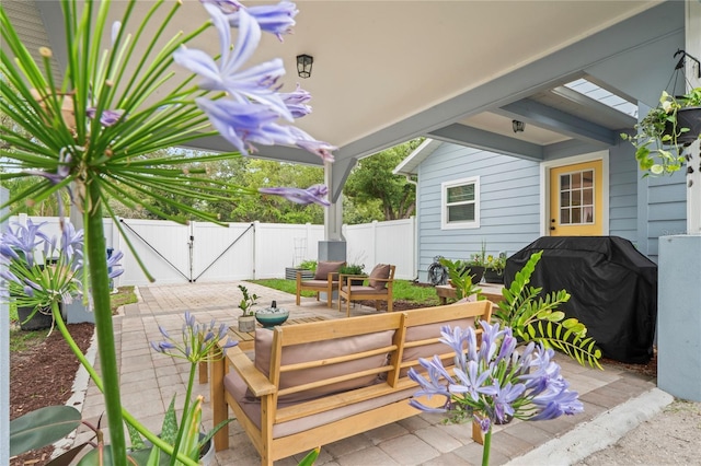 1601 E 98th Ave, Tampa, FL 33612 - wooden terrace with a gate, a patio, and a grill
