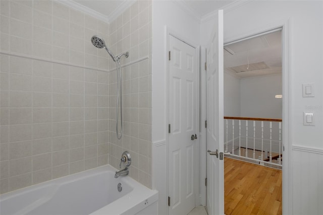 3150 Trident Ter, New Port Richey, FL 34652 - full bathroom featuring ornamental molding, bathing tub / shower combination, and wood finished floors