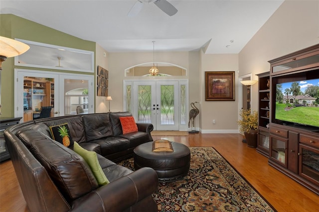 690 E Jenkins Ct, Hernando, FL 34442 - living area with french doors, ceiling fan, and wood finished floors