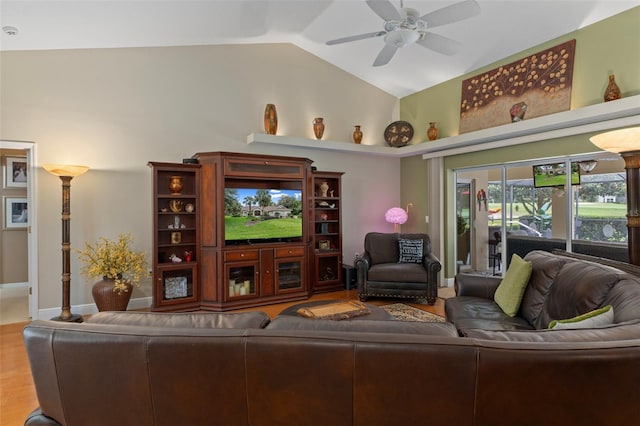 690 E Jenkins Ct, Hernando, FL 34442 - living room with a ceiling fan, lofted ceiling, and wood finished floors