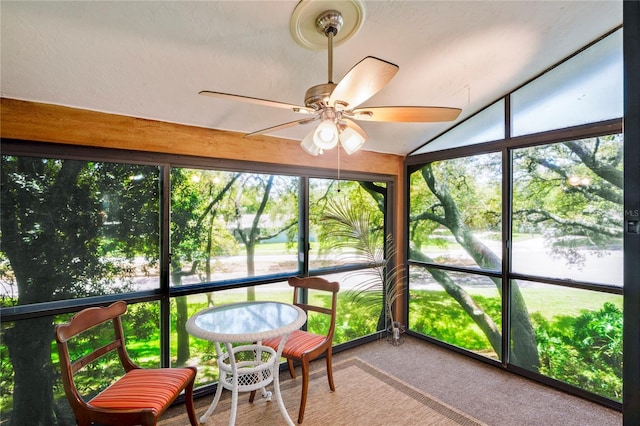 13009 Wedgewood Way Unit 63-D, Hudson, FL 34667 - sunroom / solarium featuring a ceiling fan and lofted ceiling
