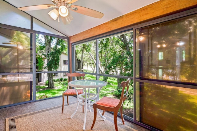 13009 Wedgewood Way Unit 63-D, Hudson, FL 34667 - sunroom featuring ceiling fan and lofted ceiling