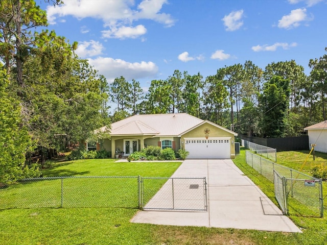 12229 Barnevelde Rd, Weeki Wachee, FL 34614 - single story home featuring a gate, concrete driveway, a garage, stucco siding, and french doors