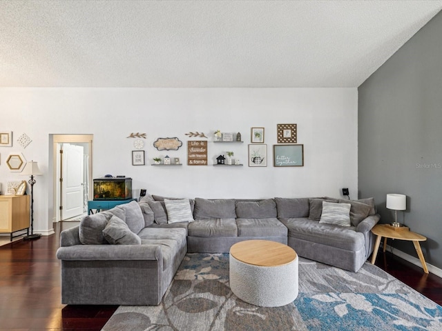 4716 Wolfram Ln, New Port Richey, FL 34653 - living room with dark wood-style floors and a textured ceiling