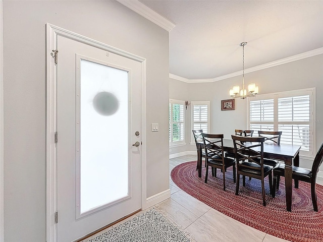 4082 Watson Dr, New Port Richey, FL 34655 - entryway with crown molding, a chandelier, and light tile patterned floors