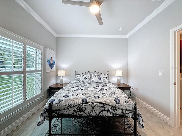 4082 Watson Dr, New Port Richey, FL 34655 - bedroom with multiple windows, ornamental molding, and a ceiling fan