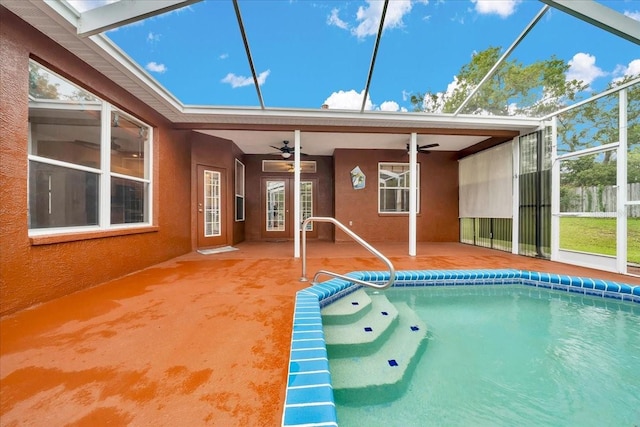 9130 Madrid Rd, Weeki Wachee, FL 34613 - view of swimming pool featuring a ceiling fan, a patio area, and a lanai