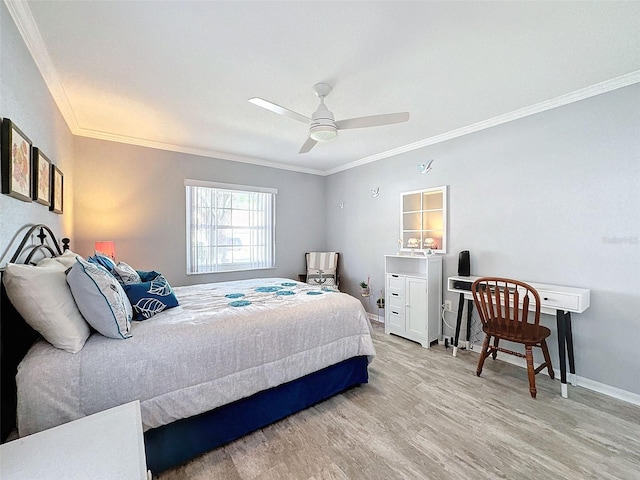 7518 Mediterranean Ct, Hudson, FL 34667 - bedroom featuring ornamental molding, wood finished floors, and a ceiling fan
