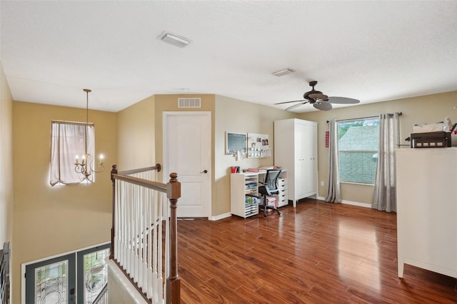 1410 Halapa Way, Trinity, FL 34655 - office featuring a chandelier, wood finished floors, and ceiling fan