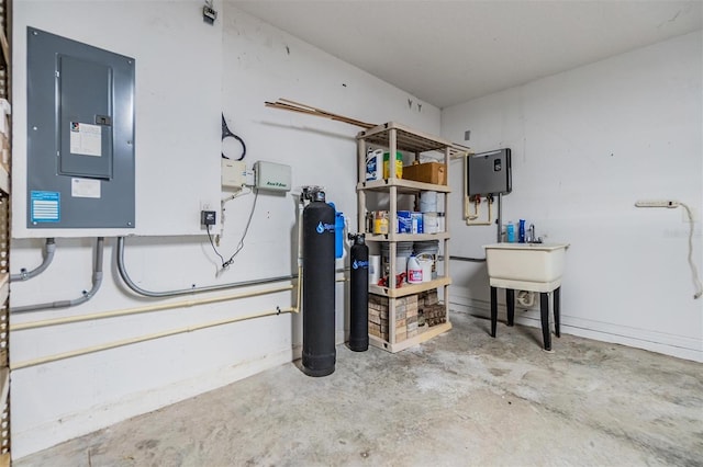 1104 Ketzal Dr, Trinity, FL 34655 - basement with electric panel and a water softener system