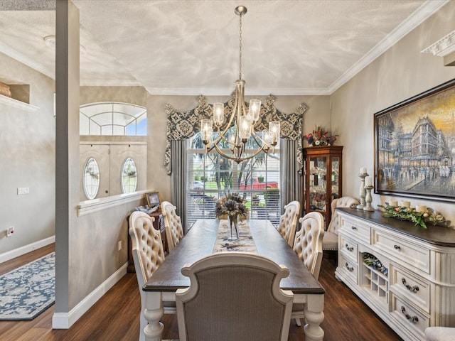 11144 Brambleleaf Way, Hudson, FL 34667 - dining space featuring a chandelier, dark wood-style floors, and ornamental molding