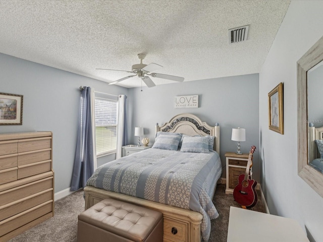11144 Brambleleaf Way, Hudson, FL 34667 - bedroom featuring carpet flooring, ceiling fan, and a textured ceiling