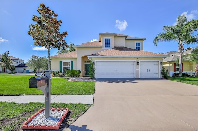13772 Dunwoody Dr, Spring Hill, FL 34609 - view of front of house featuring stucco siding, a garage, driveway, and a front yard