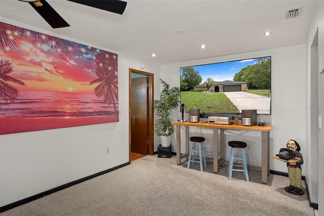 1376 Fayetteville Dr, Spring Hill, FL 34609 - bar area with carpet floors, recessed lighting, a ceiling fan, and a textured ceiling