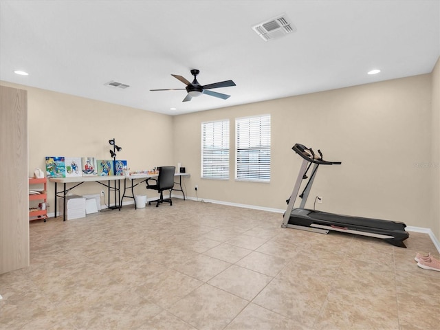 19326 Long Lake Ranch Blvd, Lutz, FL 33558 - tiled office with a ceiling fan and recessed lighting