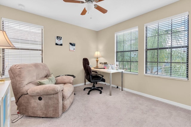 19326 Long Lake Ranch Blvd, Lutz, FL 33558 - carpeted home office with baseboards and ceiling fan