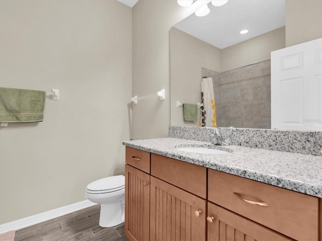 19326 Long Lake Ranch Blvd, Lutz, FL 33558 - full bathroom with wood finished floors, vanity, and a shower with curtain