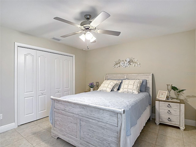 12323 House Finch, Weeki Wachee, FL 34614 - bedroom featuring light tile patterned floors, a closet, and a ceiling fan