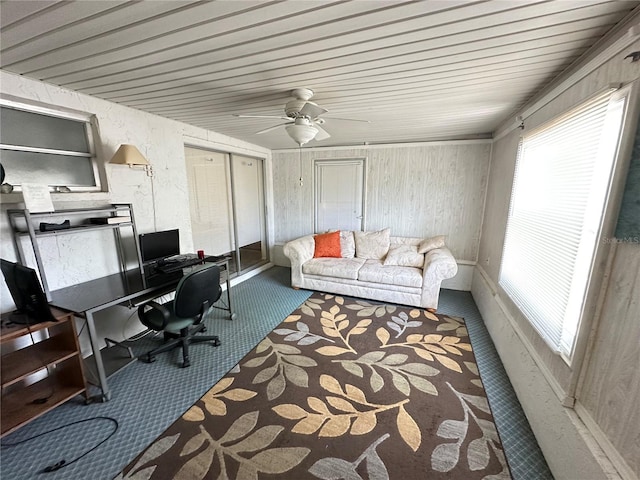 8312 Split Rail Ln, Hudson, FL 34667 - carpeted office with ceiling fan and wooden ceiling
